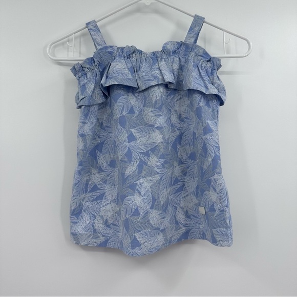 7 For All Mankind Top Youth Girl Small Blue NEW Sleeveless Tropical Ruffle - Picture 1 of 9